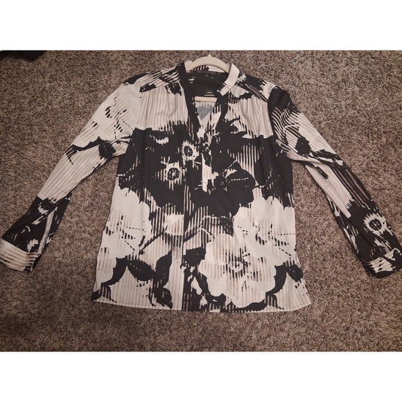 Preston & York Tops - Preston & York Womens M Black White Abstract Geometric Floral Button Blouse